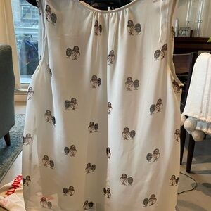 SOLD - Charming Owl Print Sleeveless Blouse